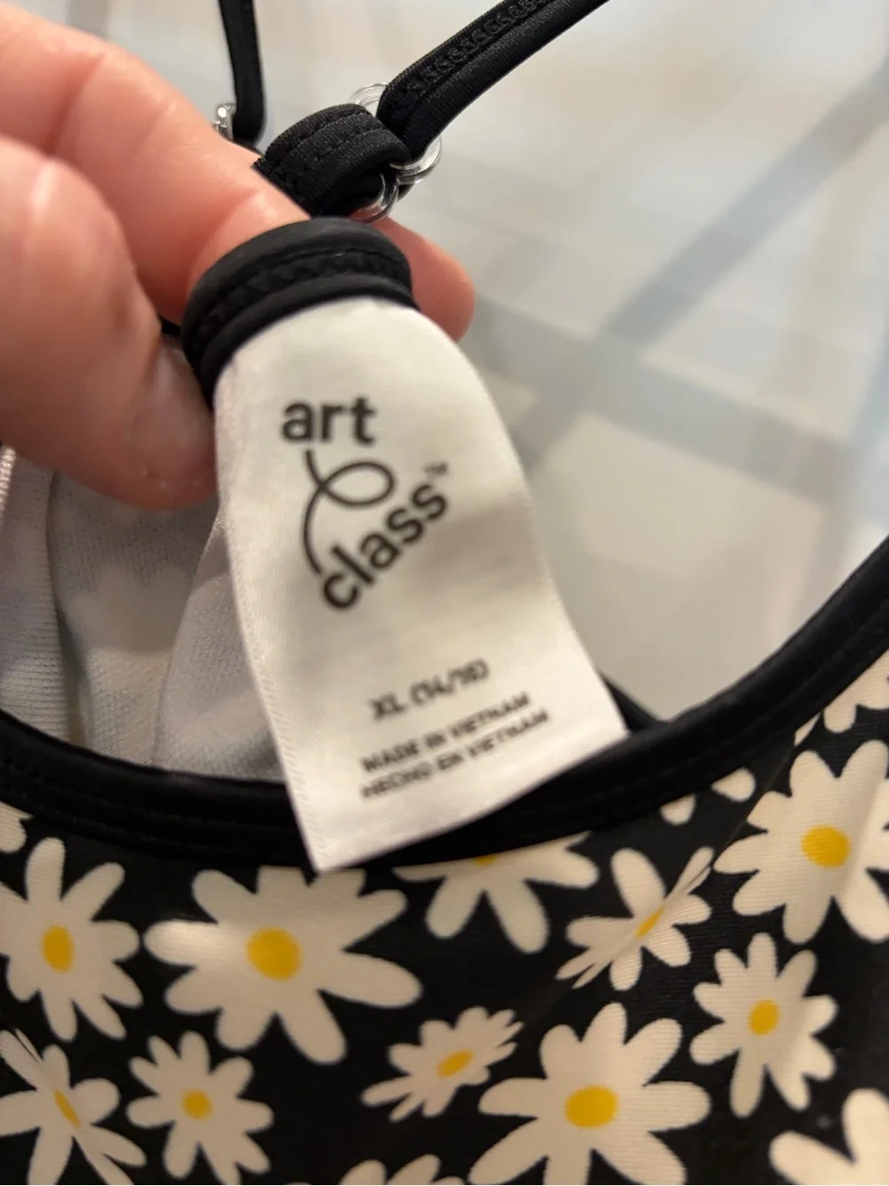 art class Black Daisy Print One-Piece with Yellow Centers